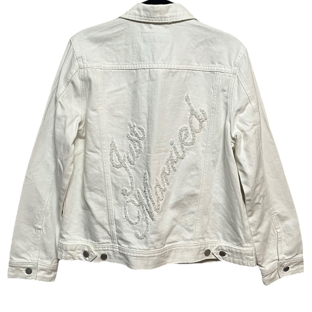 Blank NYC White Jean Jacket with Beaded "Just Married" Back